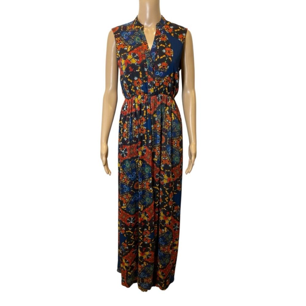 Alice + Olivia Sleeveless Navy Floral Patchwork Maxi Dress size 4